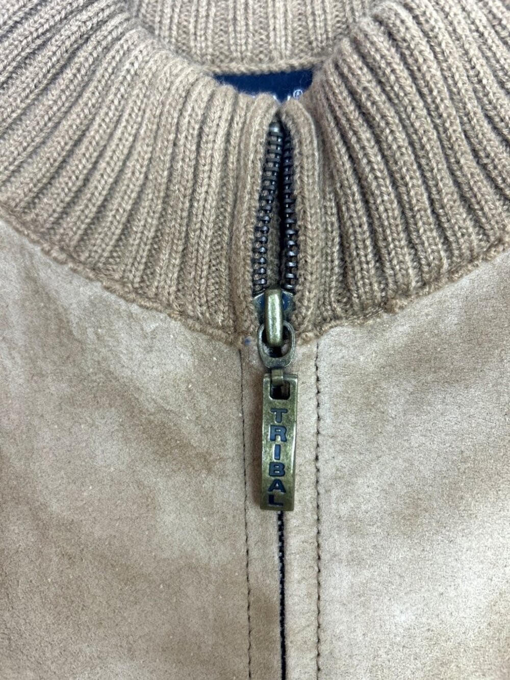 Tribal Women's XL Tan Vest Zip Front Suede Look Cozy Knit Fall Layer Rustic Chic - Picture 5 of 11